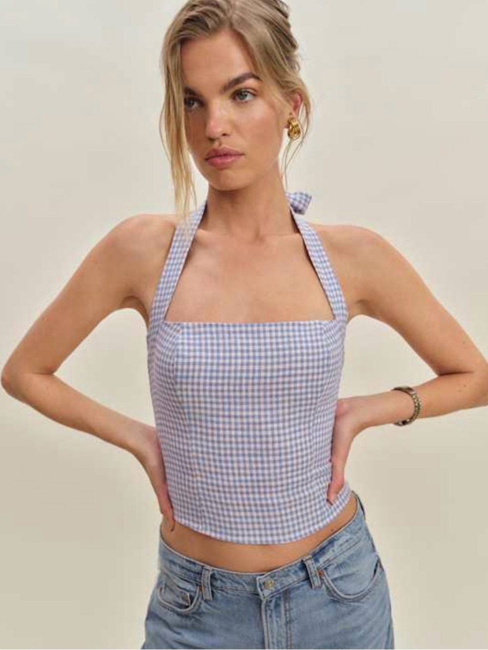 Reformation Lavender Gingham Halter Camisole